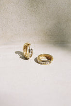 Load image into Gallery viewer, 14k Gold Huggie Hoops with Encrusted Diamonds
