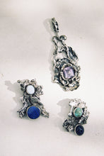 Load image into Gallery viewer, Mid-Century Turquoise and Lapis Brutalist Brooch
