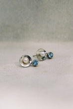Load image into Gallery viewer, Modernist Pearl and Blue Topaz Studs
