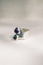 Load image into Gallery viewer, Blue Topaz and Amethyst Double Bezel Ring
