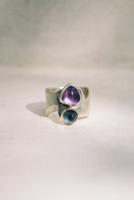 Load image into Gallery viewer, Blue Topaz and Amethyst Double Bezel Ring
