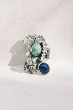Load image into Gallery viewer, Mid-Century Turquoise and Lapis Brutalist Brooch
