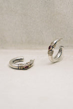 Load image into Gallery viewer, Postmodern Mixed Metal Ruby Hoops
