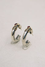 Load image into Gallery viewer, Postmodern Mixed Metal Ruby Hoops
