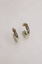 Load image into Gallery viewer, Postmodern Mixed Metal Ruby Hoops

