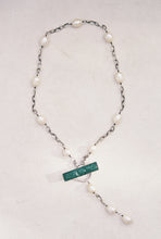 Load image into Gallery viewer, Carved Chrysoprase and Pearl Toggle Lariat Necklace
