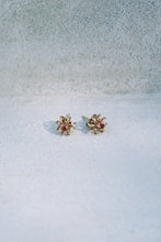 Load image into Gallery viewer, Daisy Coil Gold and Ruby Studs
