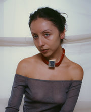 Load image into Gallery viewer, Red Waxed Linen Necklace with Silver Cube
