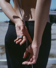 Load image into Gallery viewer, Wood and Silver Ring with Crystal
