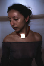 Load image into Gallery viewer, Red Waxed Linen Necklace with Silver Cube

