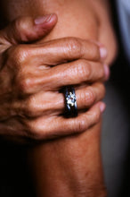 Load image into Gallery viewer, Blackened Silver Double  Ring with Aquamarine in Gold
