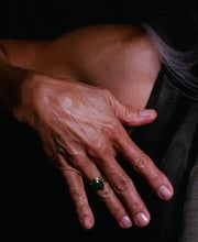 Load image into Gallery viewer, Gold Triple Pipe Ring with Jade
