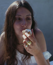 Load image into Gallery viewer, Carved Square-Ish Gold Band (OOAK)
