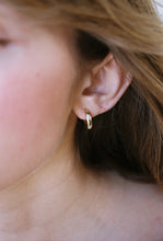 Load image into Gallery viewer, 14k Gold Huggie Hoops with Diamond
