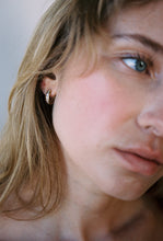 Load image into Gallery viewer, 14k Gold Huggie Hoops with Encrusted Diamonds
