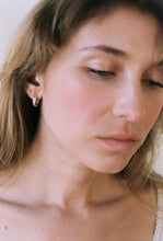 Load image into Gallery viewer, 14k Gold Huggie Hoops with Encrusted Diamonds

