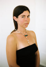 Load image into Gallery viewer, Carved Chrysoprase and Pearl Toggle Lariat Necklace

