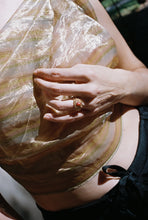 Load image into Gallery viewer, Gold Brutalist Signet Ring with Coral
