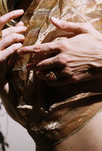 Load image into Gallery viewer, Gold Brutalist Signet Ring with Coral
