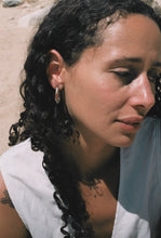 Load image into Gallery viewer, Postmodern Mixed Metal Ruby Hoops

