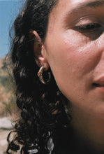 Load image into Gallery viewer, Postmodern Mixed Metal Ruby Hoops
