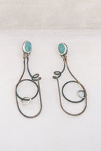 Load image into Gallery viewer, Artisan Turquoise and Mixed Metal Wire Work Earrings

