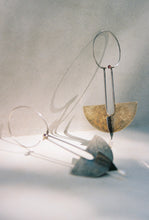 Load image into Gallery viewer, Postmodern Sculptural Panel Earrings with Morganite and Pearl
