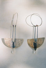 Load image into Gallery viewer, Postmodern Sculptural Panel Earrings with Morganite and Pearl
