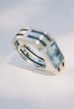 Load image into Gallery viewer, 1944 Three Panel Cutout Ring with Aquamarine
