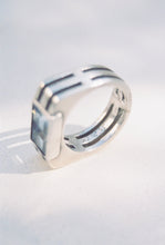 Load image into Gallery viewer, 1944 Three Panel Cutout Ring with Aquamarine
