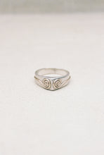 Load image into Gallery viewer, Silver Signet Ring with Gold Spirals
