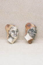 Load image into Gallery viewer, Carved Face Earrings with Painted Oxidation
