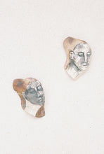 Load image into Gallery viewer, Carved Face Earrings with Painted Oxidation
