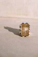 Load image into Gallery viewer, Golden Rutilated Quartz Ring with Pyramid Prongs
