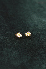 Load image into Gallery viewer, Daisy Coil Gold and Ruby Studs

