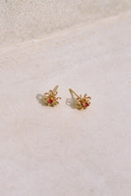 Load image into Gallery viewer, Daisy Coil Gold and Ruby Studs

