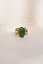 Load image into Gallery viewer, Gold Triple Pipe Ring with Jade
