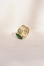 Load image into Gallery viewer, Gold Triple Pipe Ring with Jade
