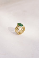 Load image into Gallery viewer, Gold Triple Pipe Ring with Jade
