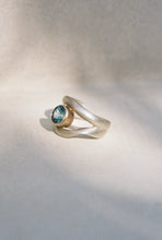 Load image into Gallery viewer, Mixed Metal Open Twist Ring with Blue Topaz

