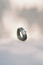 Load image into Gallery viewer, Blackened Silver Double  Ring with Aquamarine in Gold
