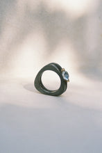 Load image into Gallery viewer, Blackened Silver Double  Ring with Aquamarine in Gold
