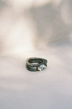 Load image into Gallery viewer, Blackened Silver Double  Ring with Aquamarine in Gold
