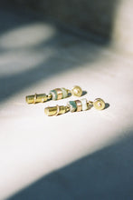 Load image into Gallery viewer, Modernist Gold Drop Earrings with Jade
