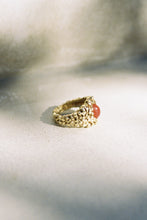 Load image into Gallery viewer, Gold Brutalist Signet Ring with Coral
