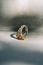 Load image into Gallery viewer, Gold Brutalist Signet Ring with Coral
