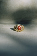 Load image into Gallery viewer, Gold Brutalist Signet Ring with Coral
