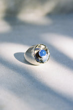 Load image into Gallery viewer, Silver Raised Ring with Pinned Lapis Sphere
