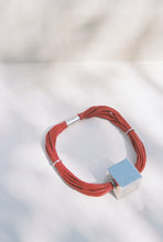 Load image into Gallery viewer, Red Waxed Linen Necklace with Silver Cube

