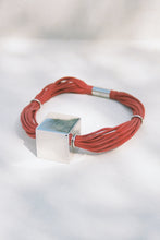Load image into Gallery viewer, Red Waxed Linen Necklace with Silver Cube

